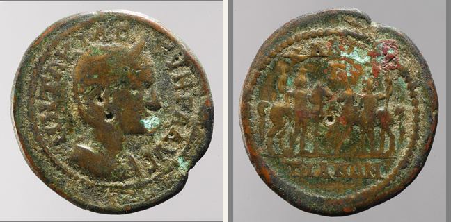 Kallatis, Philippus Arabs, bronze coin — Dioscuri (CN type 16479)