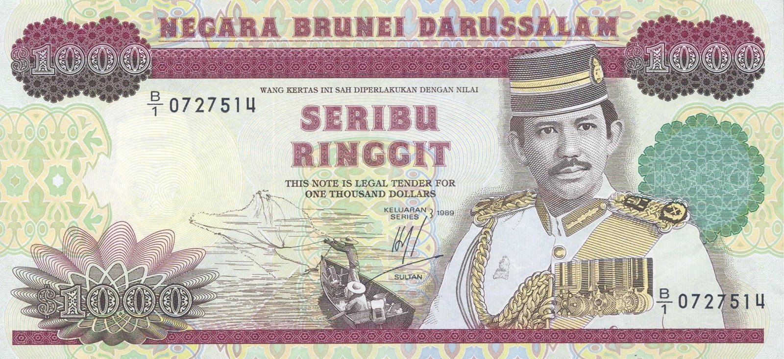 Obverse of 1000 Dollars (1989), Pick 19