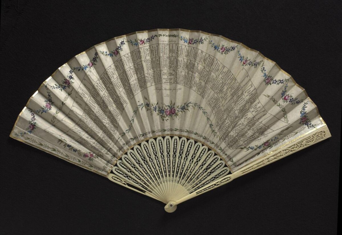 Fan — Fan printed with the names of the subscribers to the boxes for the 1788 season at the Kings Theatre, London; with original box, London, 1788