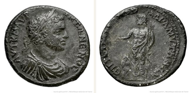 Adramyttion, Caracalla, bronze coin — Asclepius standing facing (CN type 3043)