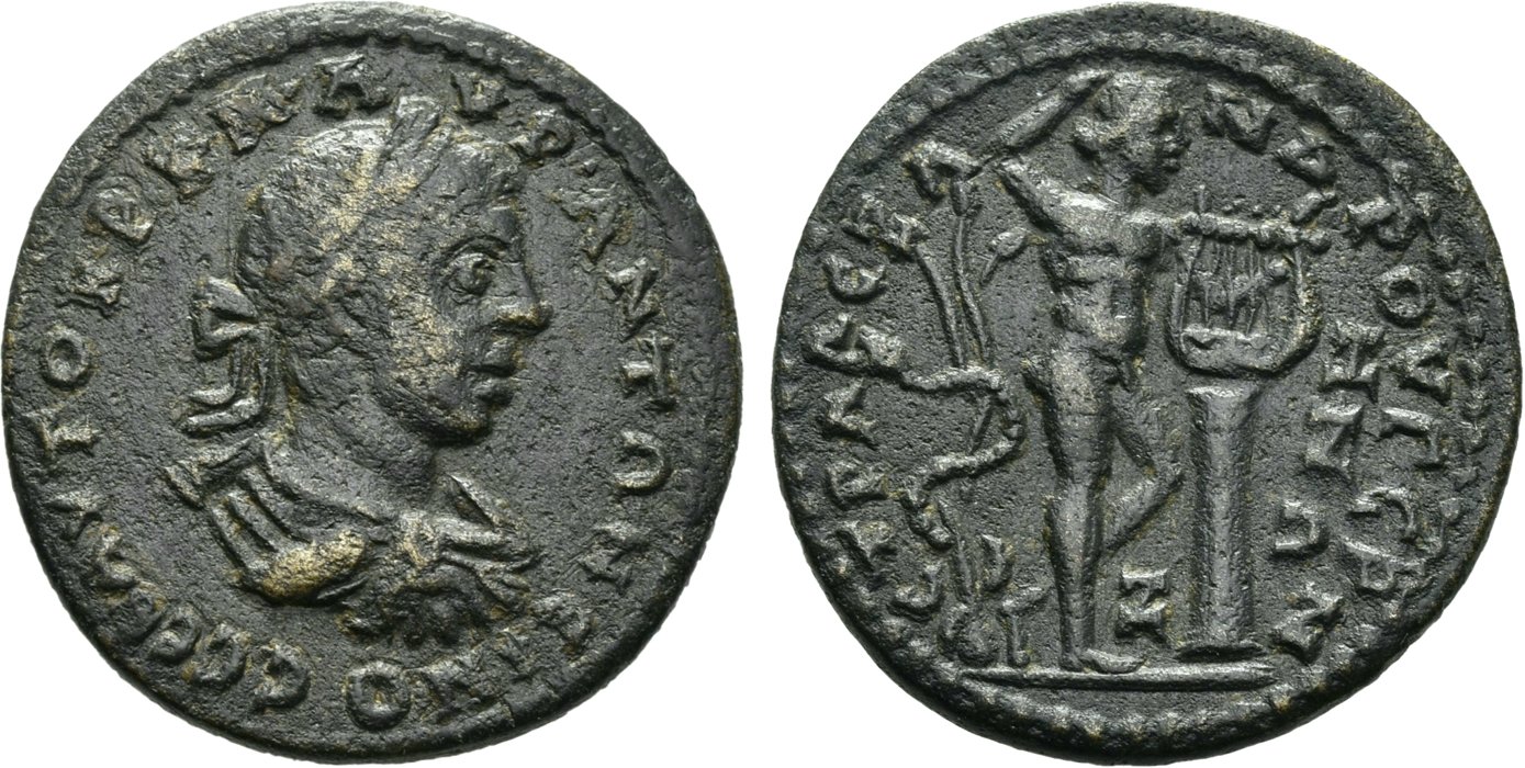 Germe, Elagabal, bronze coin — Nude Apollo standing (CN type 3608)