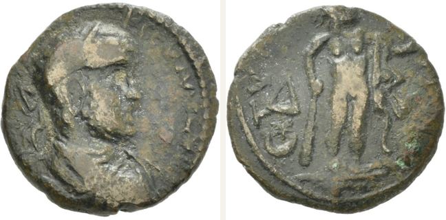 Tyras, Severus Alexander, bronze coin — Nude Heracles standing facing (CN type 23901)