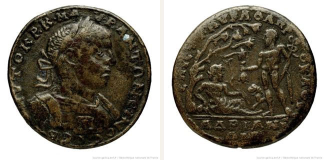 Hadrianeia, Elagabal, bronze coin — River-god and Hermes (CN type 18149)