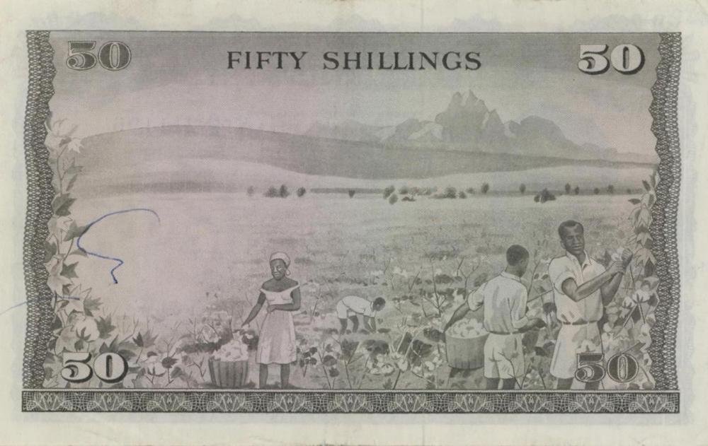 Auction photograph of an example of Pick 9 (Foreign Banknotes - KENYA 50 Shillings 01/07/1969 - Pick #9 a - Scritta a p...)