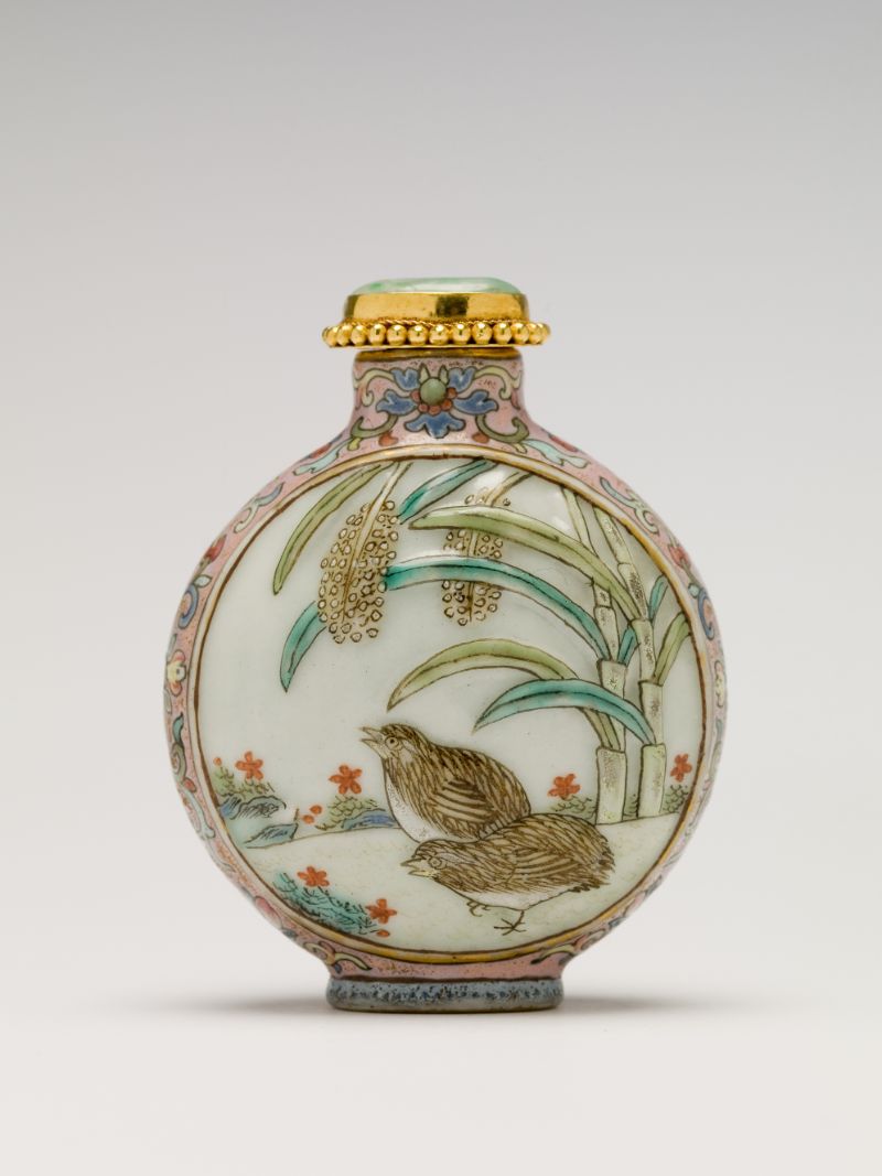 Snuff bottle painted with quail and millet, Chinese Imperial workshops