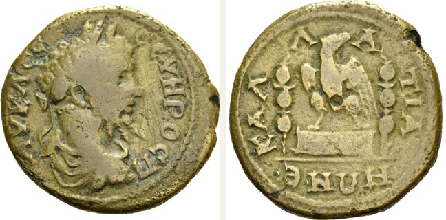 Kallatis, Septimius Severus, 5 unit — Eagle standing facing on altar (CN type 23057)