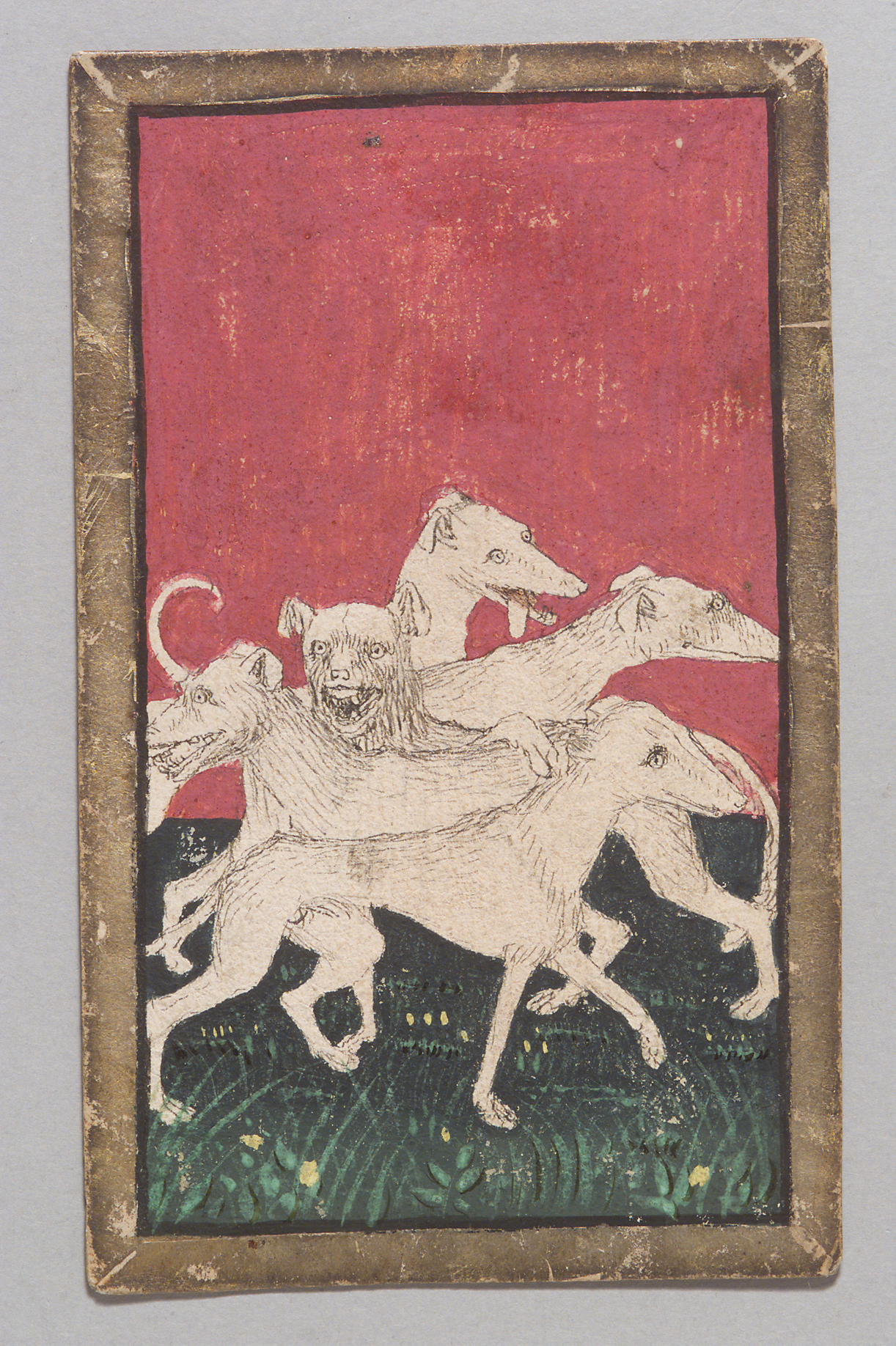 Game card Hunting dogs Five from the “Ambraser Hofjagdspiel”, Konrad Witz (workshop)