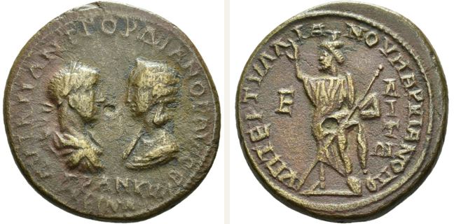 Markianopolis, Tranquillina, bronze coin — Serapis standing left (CN type 21846)