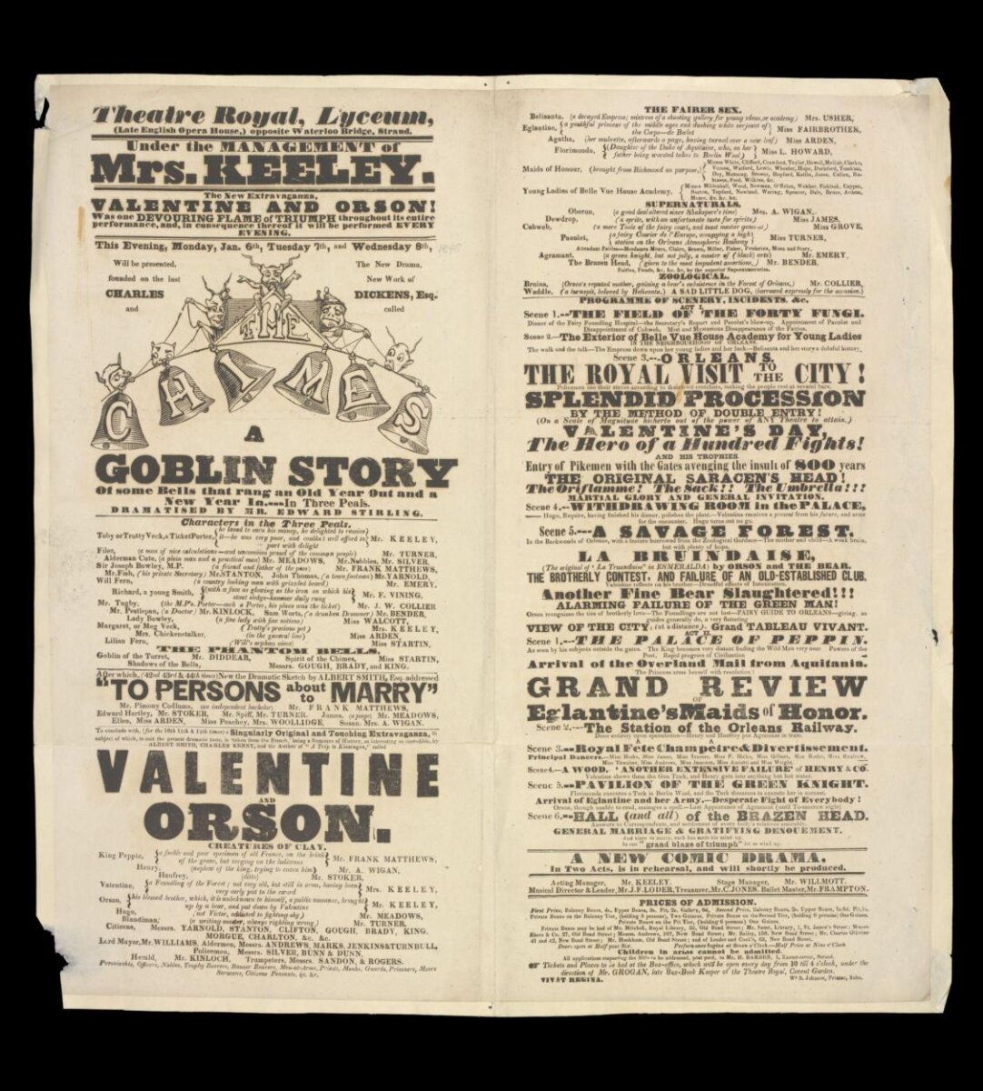 Playbill, London, January 1845