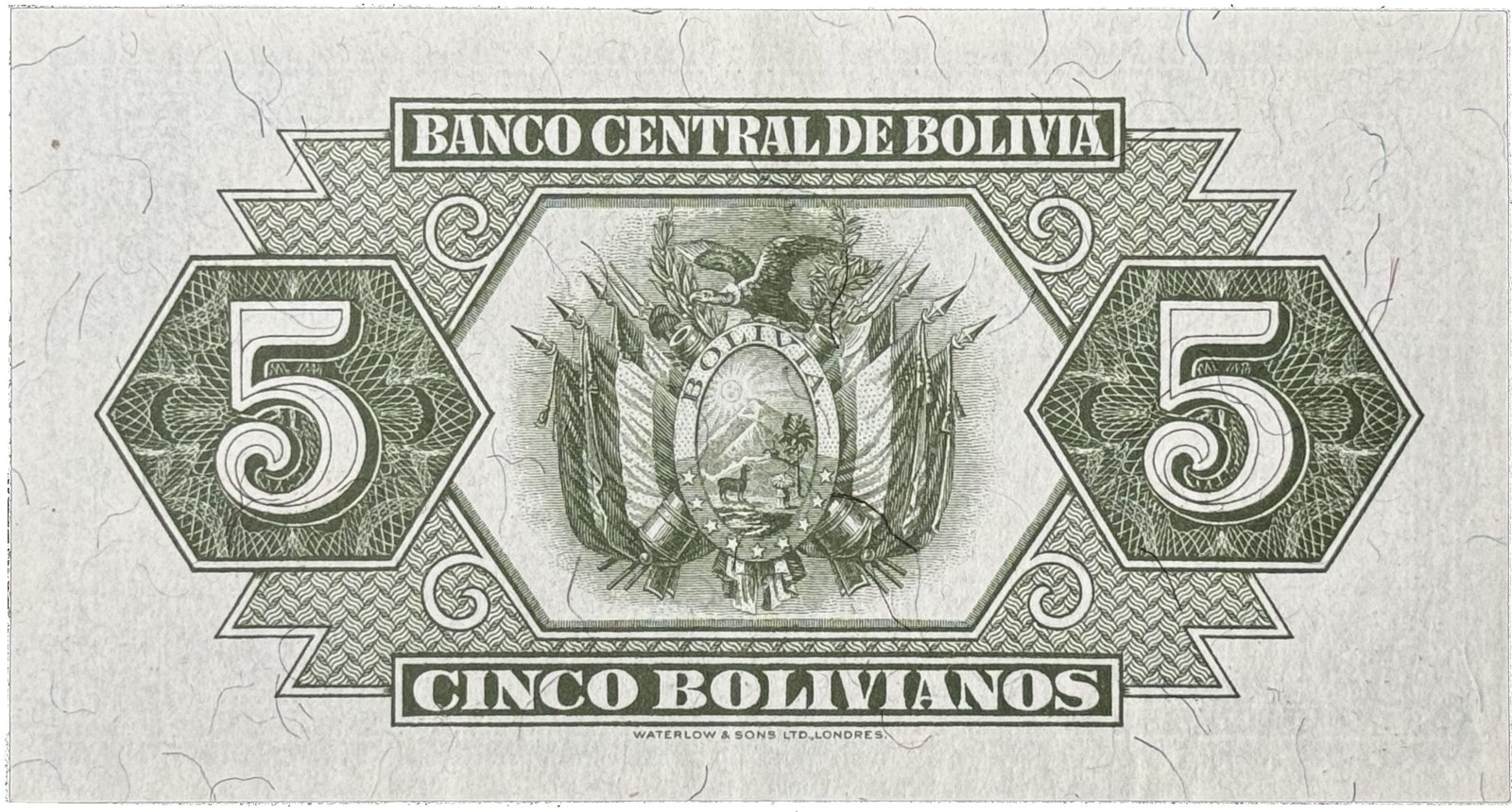 Reverse of 5 Bolivianos (1928), Pick 129