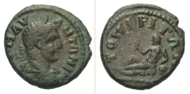 Topeiros, Caracalla, Double unit — Bearded river-god reclining left (CN type 21017)