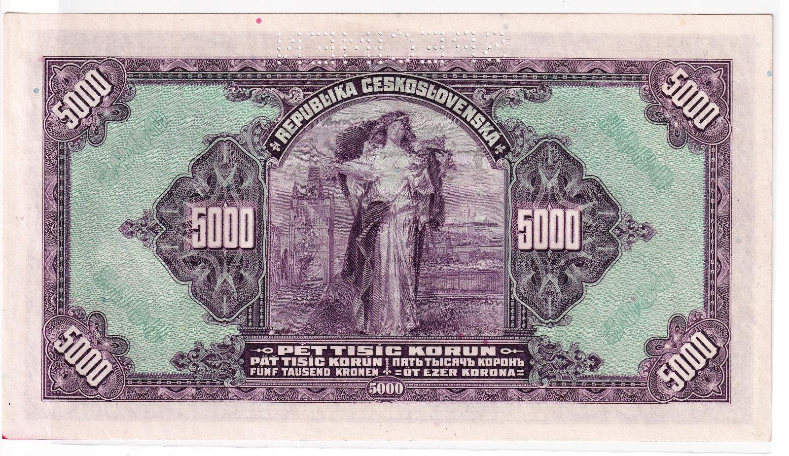 Reverse of 5000 Korun (1920), Pick 19