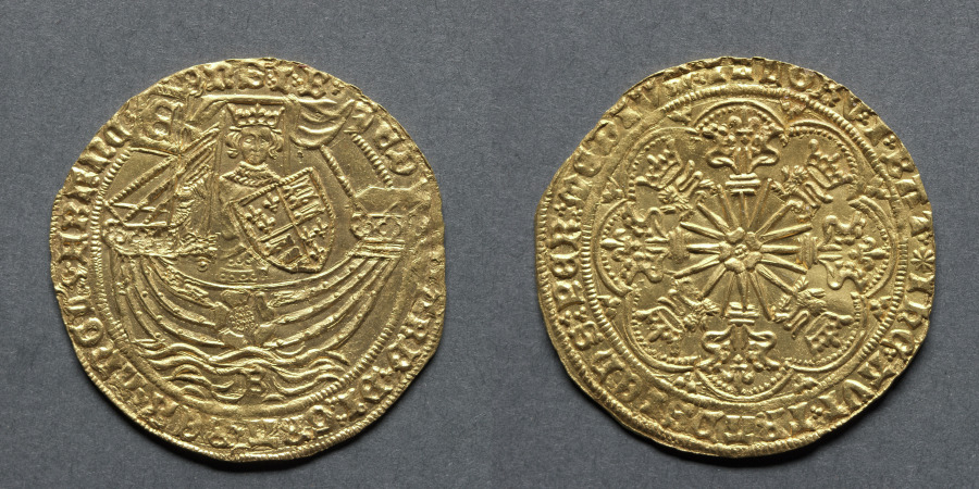 Ryal: Edward IV in Ship with a Shield of Arms and Rose (obverse); Sun with Fleurs (reverse), 1464/5–70 (Cleveland Museum of Art 1969.166)