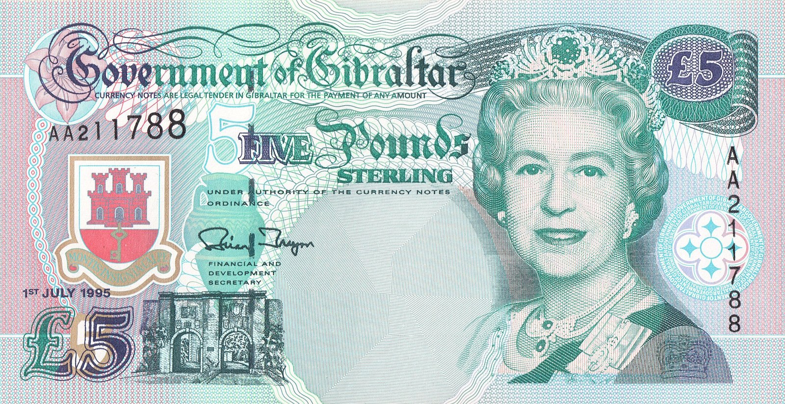 Obverse of 5 Pounds (1995), Pick 25