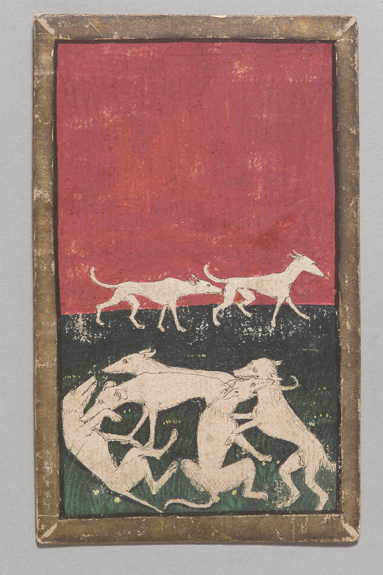 Game card Hunting dogs Seven from the “Ambraser Hofjagdspiel”, Konrad Witz (workshop)