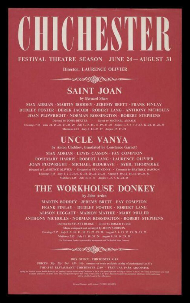 Poster — Chichester Festival Theatre Season June 24 - August 31, Great Britain, 1963