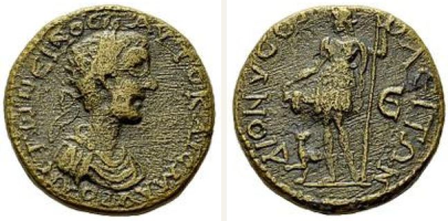 Dionysopolis, Caracalla, 5 unit — Dionysus standing l (CN type 20105)