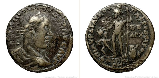 Hadrianoi, Philippus Arabs, bronze coin — Dionysus standing l (CN type 18491)