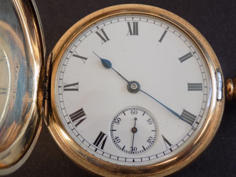 Reloj de bolsillo Waltham chapado en oro de hacia 1900.