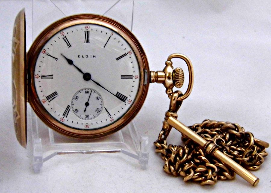Vintage Elgin Gold-Filled Pocket Watch, Hunter Case, Size 16s, Pendant Set, 15 Jewels, Circa 1909