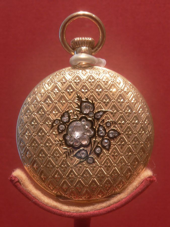 Patek Philippe , pocket watch, yellow gold. Given to Jane Stanford by Leland Stanford, January 1, 1868
