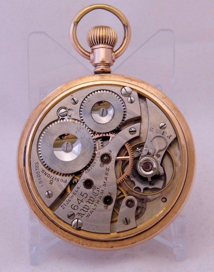 Vintage Waltham Open Face Pocket Watch, Size 16, Model 1908, Grade 645, 21 Jewels, Railroad Grade, Circa 1913