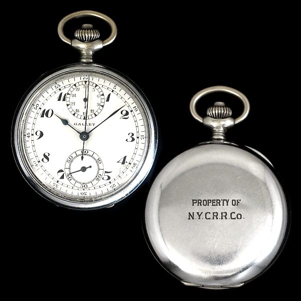 NYCRR Chronograph Pocketwatch (ca. 1910) manufactured by the Gallet & Co. for use by conductors and engineers of the New York Central Rail Road.