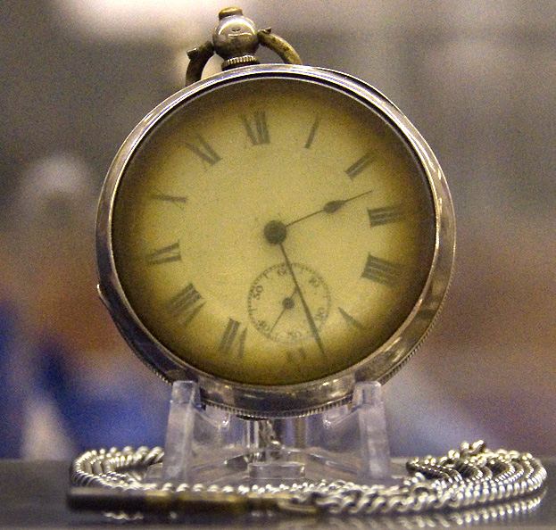 From a Titanic exhibition at Southampton - a retrieved fob watch from an unknown passenger, that had stopped at the approximate time that the ship went down on that fateful night on April 15 1912 at 02:20.