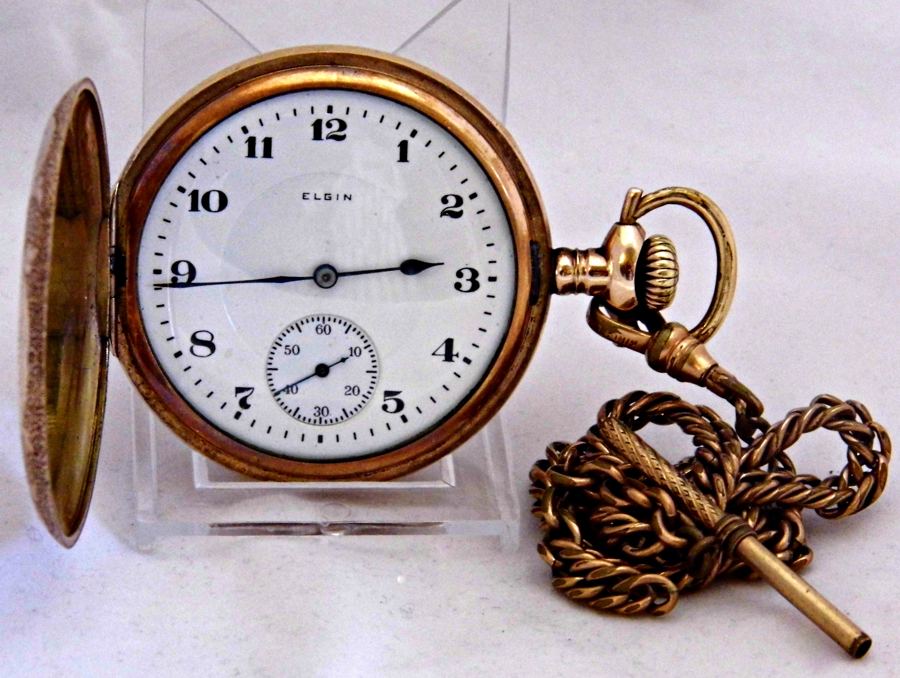 Vintage Elgin Hunter Case Pocket Watch, Size 16s, Pendant Set, 7 Jewels, Made In USA, Circa 1913