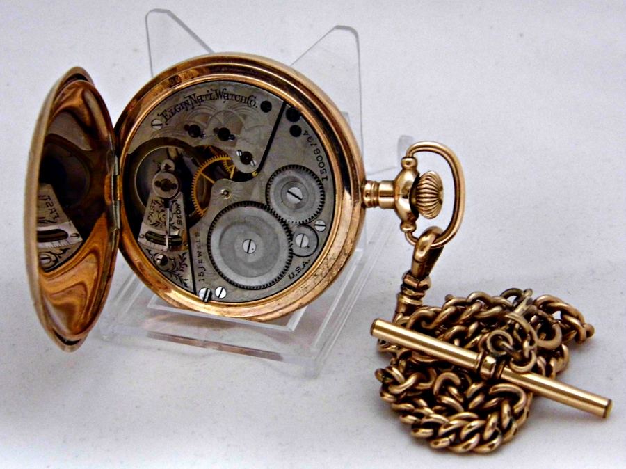 Vintage Elgin Gold-Filled Pocket Watch, Hunter Case, Size 16s, Pendant Set, 15 Jewels, Circa 1909
